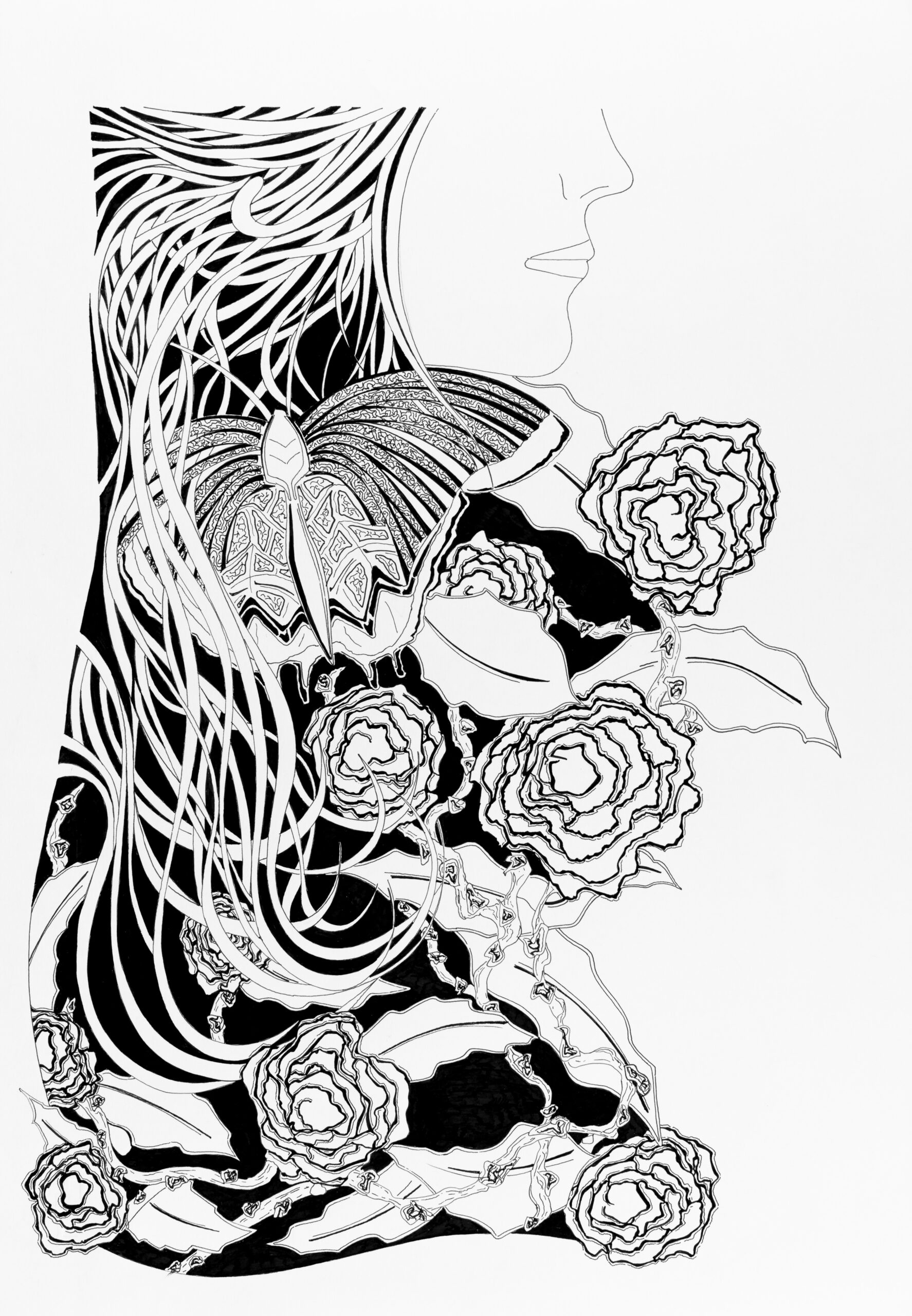 WOMAN'S PROFILE IN A GARDEN